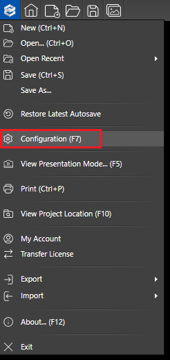 Application Menu Configuration