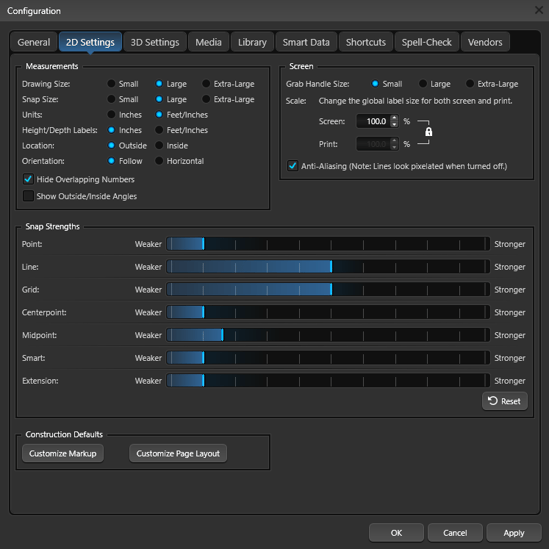 Configuration 2D Settings