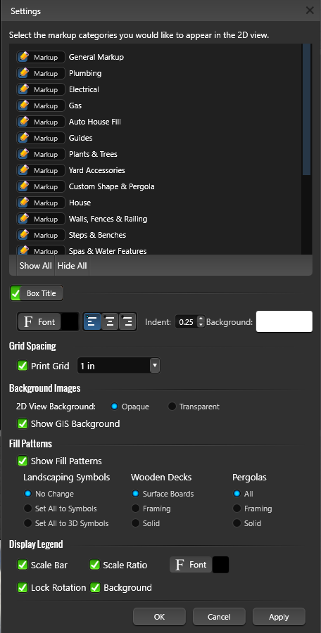Page Layout 2D View Settings