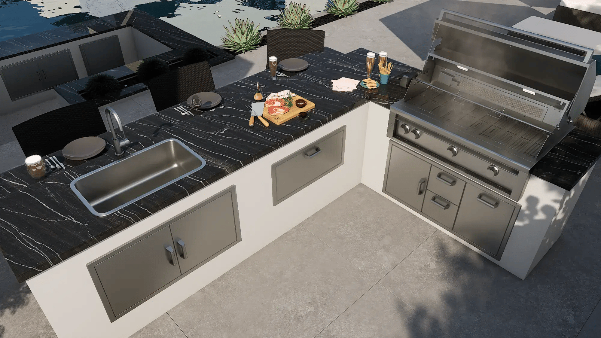 Pool-Studio-3D-design-software-outdoor-kitchen-aerial-view-countertop-grill-undermount-sink-poolside-prep
