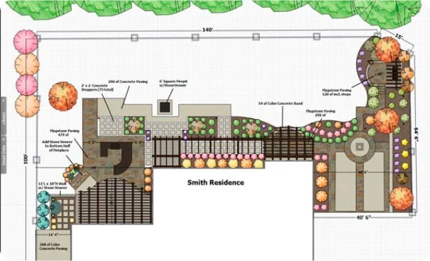 Detailed build-ready landscape plan with layout, dimensions, and plant placement