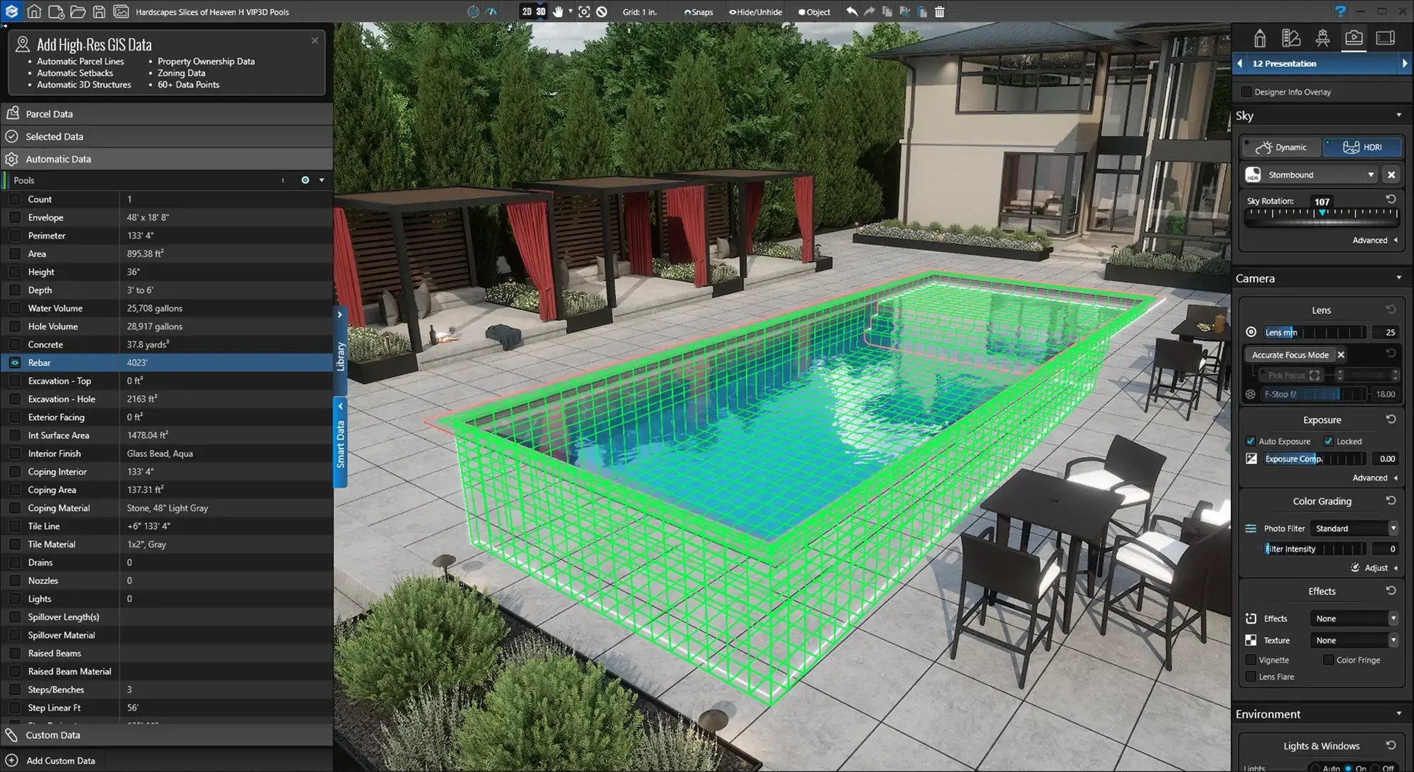 Vip3D-design-software-interface-smart-data-panel-wireframe-overlay-pool-coping-gis-data-high-res-parcel-zoning-pergolaVip3D-design-software-interface-smart-data-panel-wireframe-overlay-pool-coping-gis-data-high-res-parcel-zoning-pergola