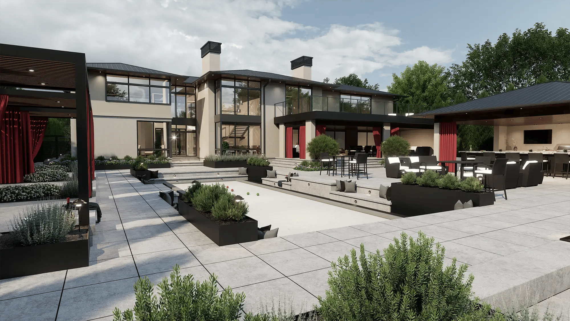 Vip3D-design-software-luxury-estate-bocce-ball-court-red-drapes-pergola-pavilion-outdoor-kitchen