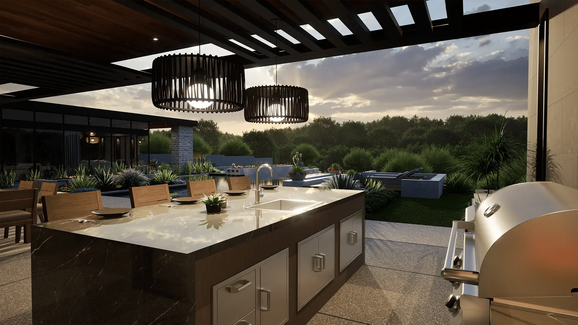 Vip3D-outdoor-living-landscape-design-software-version-4-outdoor-kitchen-lights-pergola-built-in-grill-desert-landscaping-fire-feature