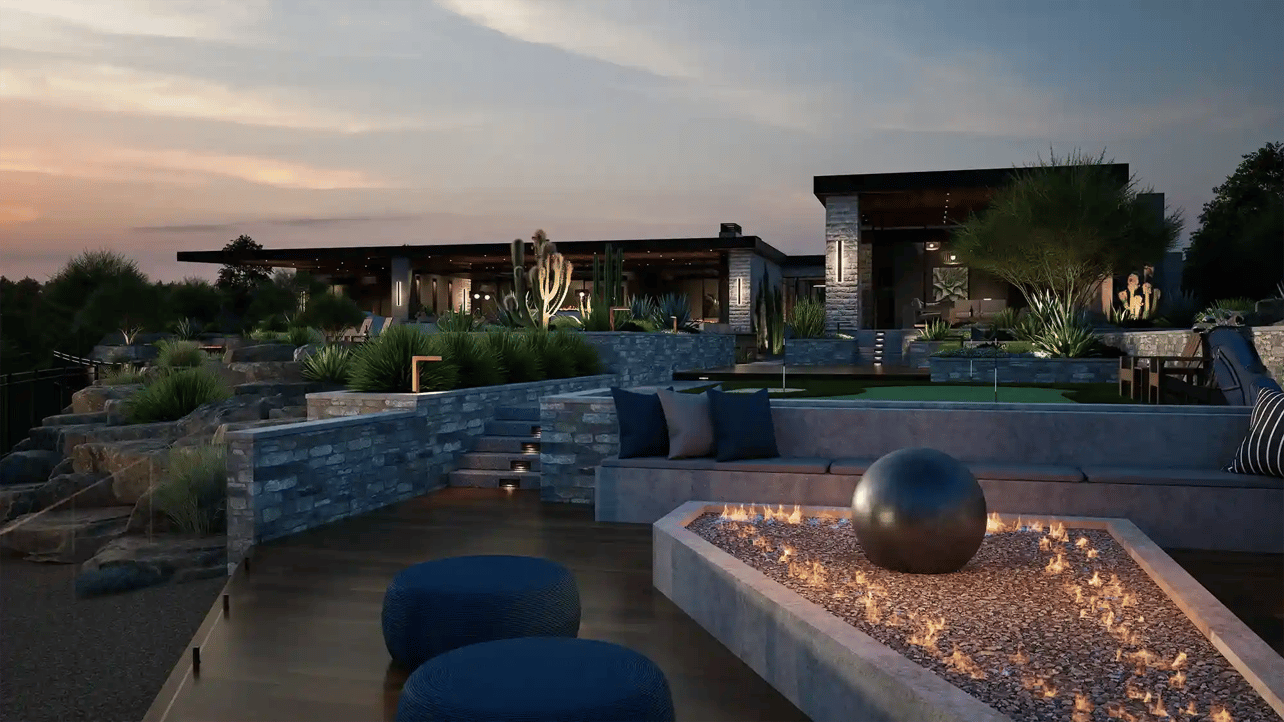 Vip3d-design-software-desert-backyard-fire-pit-putting-green-dusk-render