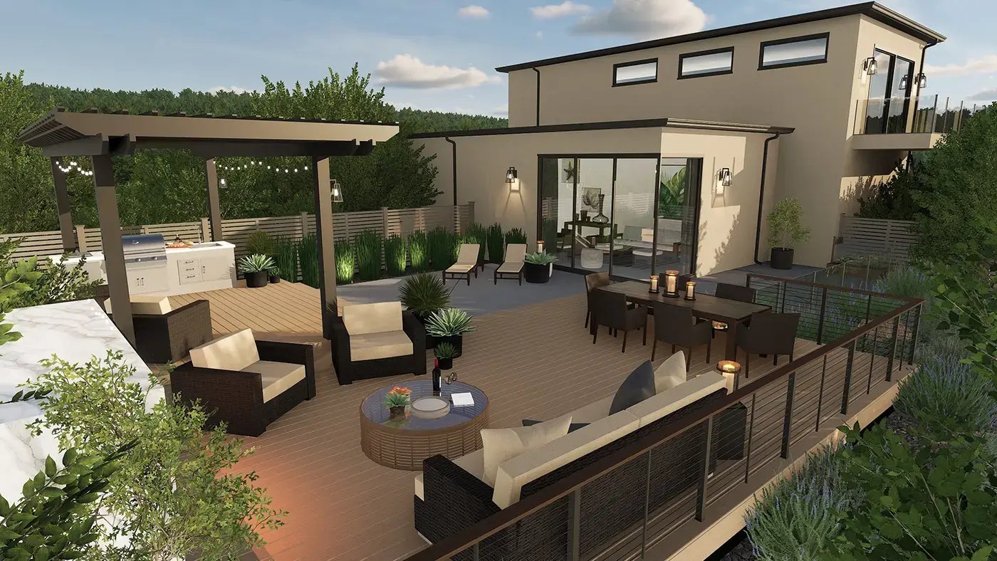 Vizterra-deck-design-software-pergola-wicker-lounge-dining-outdoor-kitchen-cable-railing-lavender-dusk
