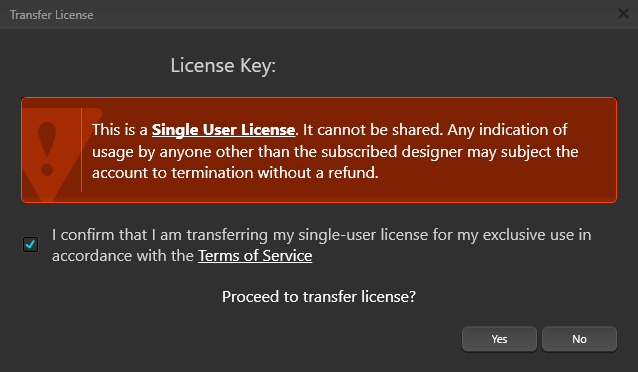Transfer License Dialog