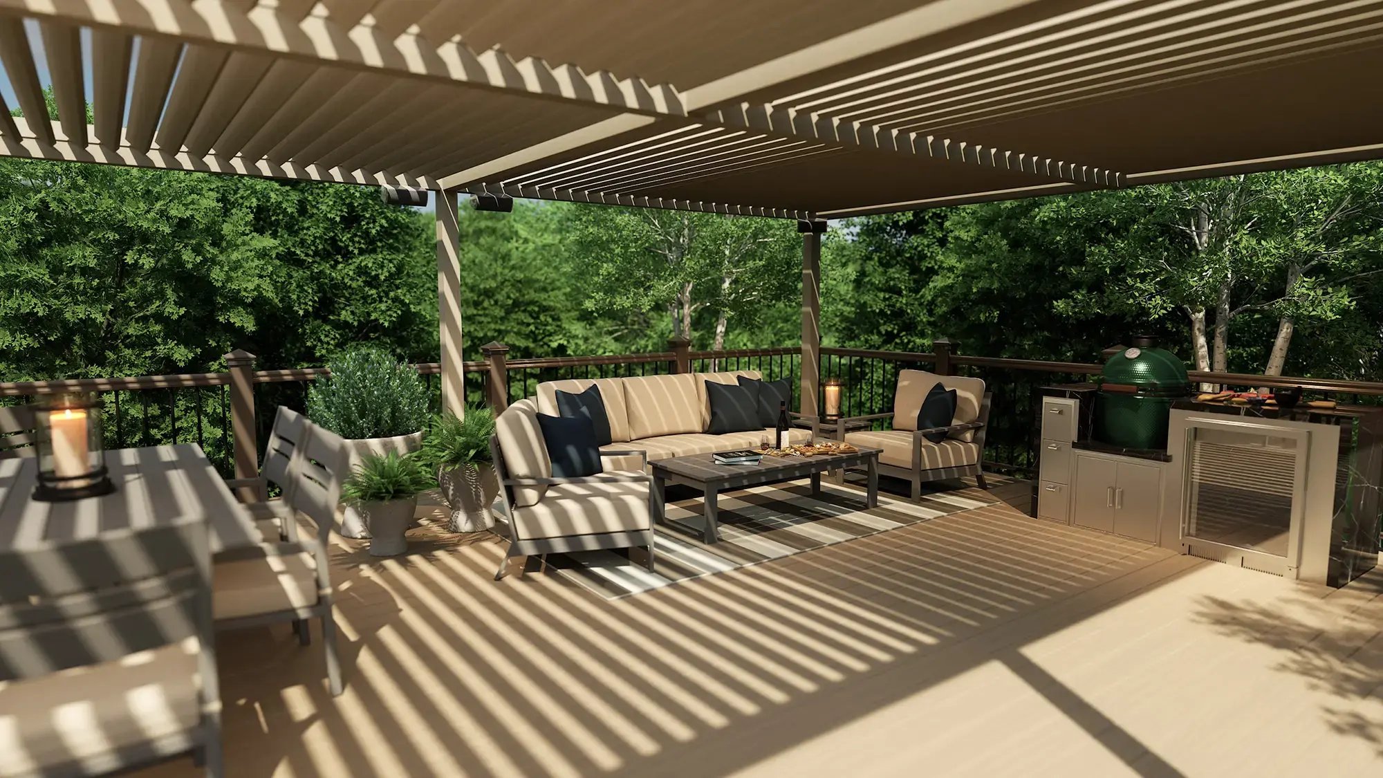 Vip3D-design-software-modern-deck-pergola-outdoor-kitchen-lounge-dining-lights-cable-railing-dusk