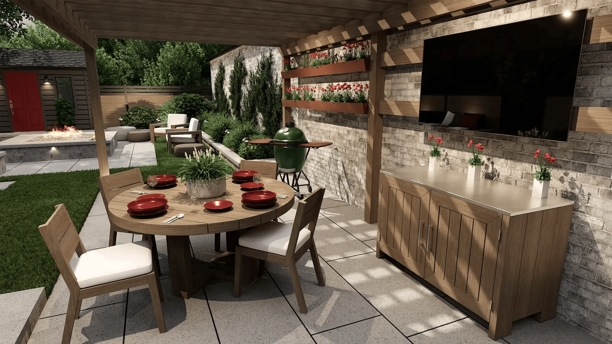 Vip3D-landscape-design-software-covered-patio-dining-table-vertical-planter-stone-wall-fire-pit