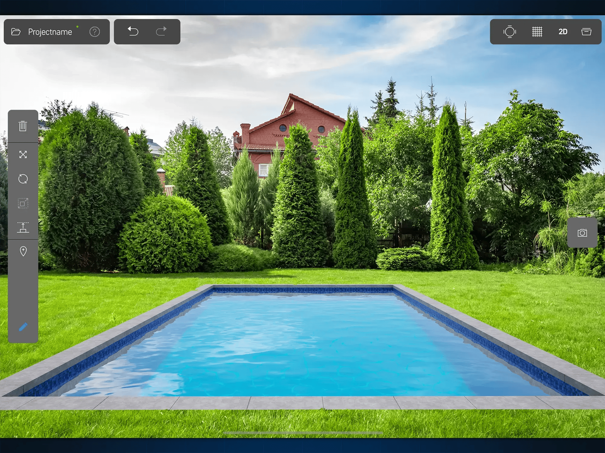 Sketching a pool or patio layout directly in a real yard using augmented reality tools