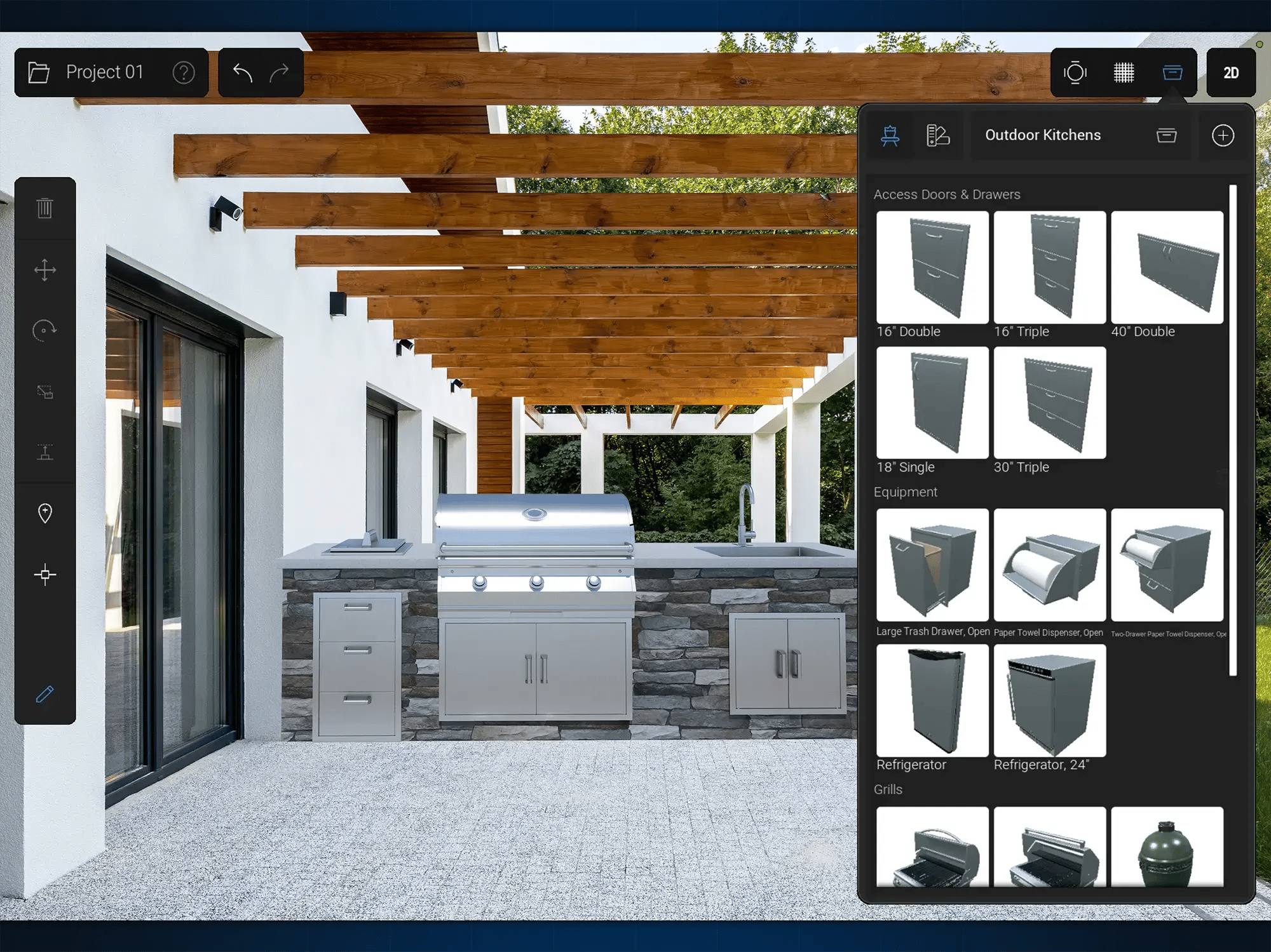3D outdoor kitchen design seamlessly transferred from desktop software into YARD for on-site visualization