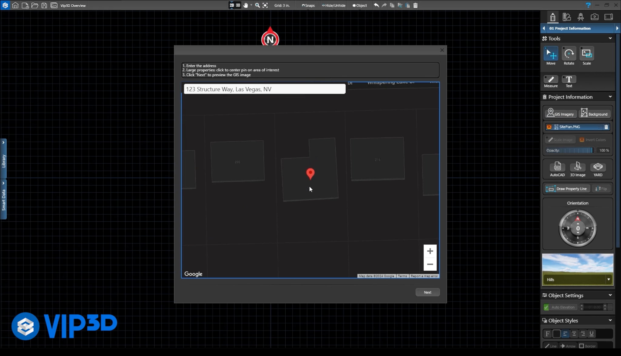 Measuring a construction site on a design software