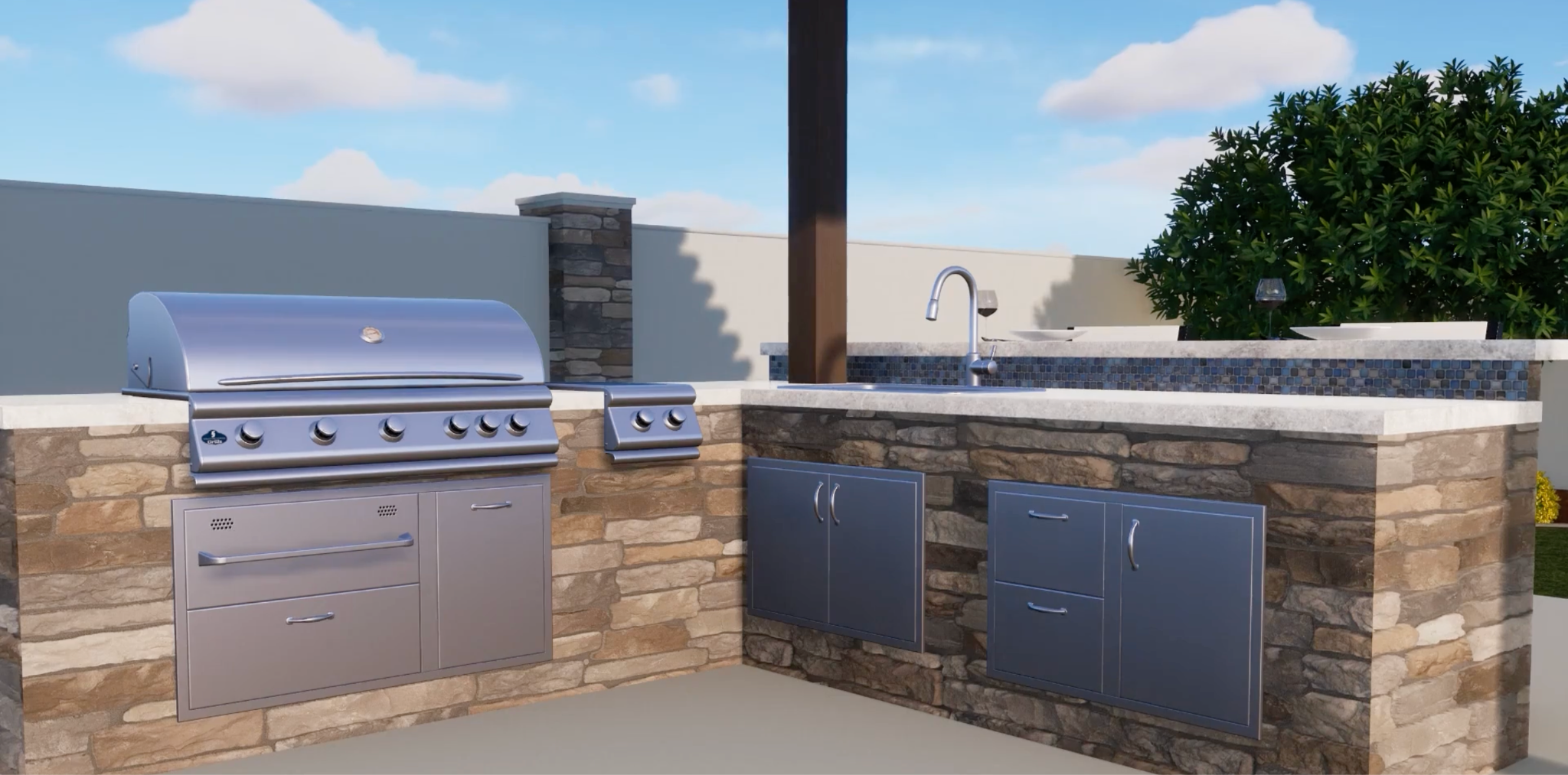 3D visualization of an outdoor kitchen