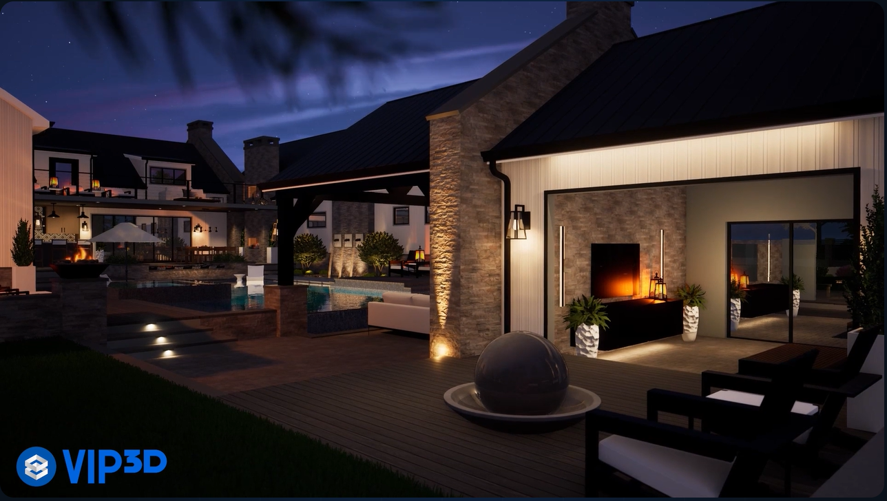 Night view of a house designed on Vip3D
