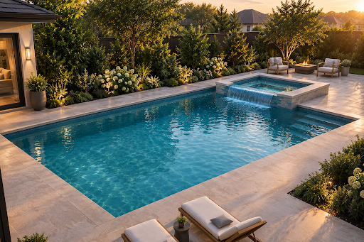 Client inspiration image beside the measured design, designed in Pool Studio.