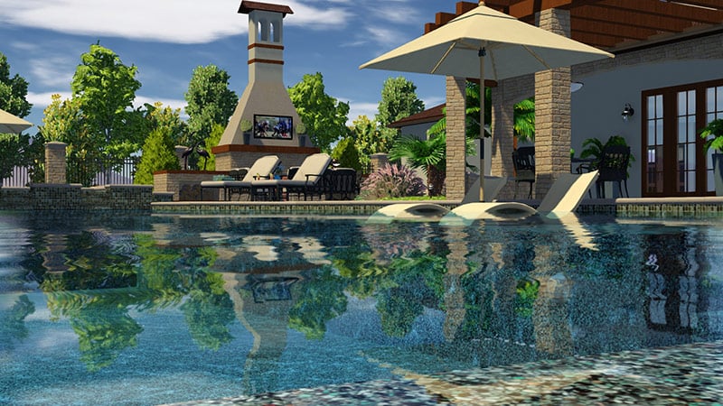 Professional Pool Design Software with Outdoor Fireplace